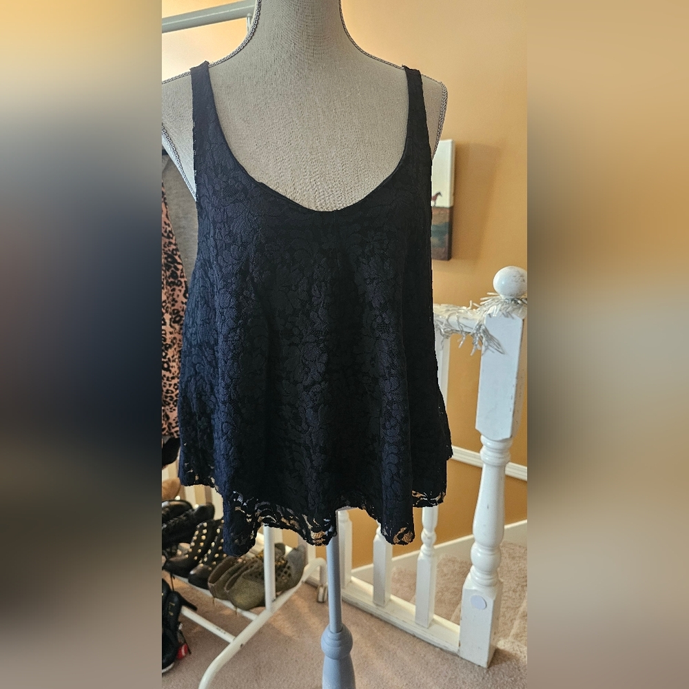 American Eagle Outfitters Black Lace Tank Top